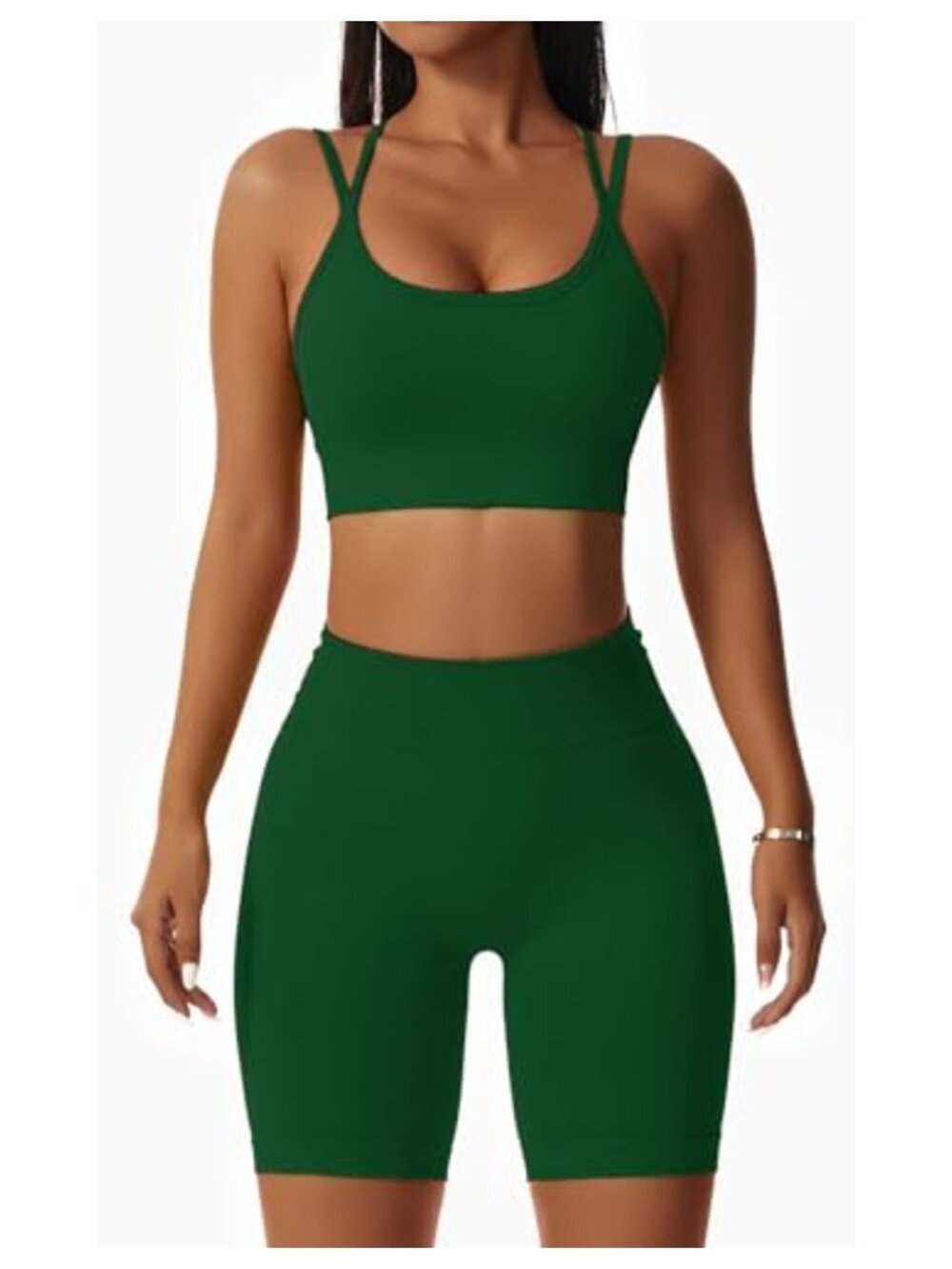 Seamless Workout Sets Women 2 Piece Strappy Sports Bra Biker Shorts Yoga Gym